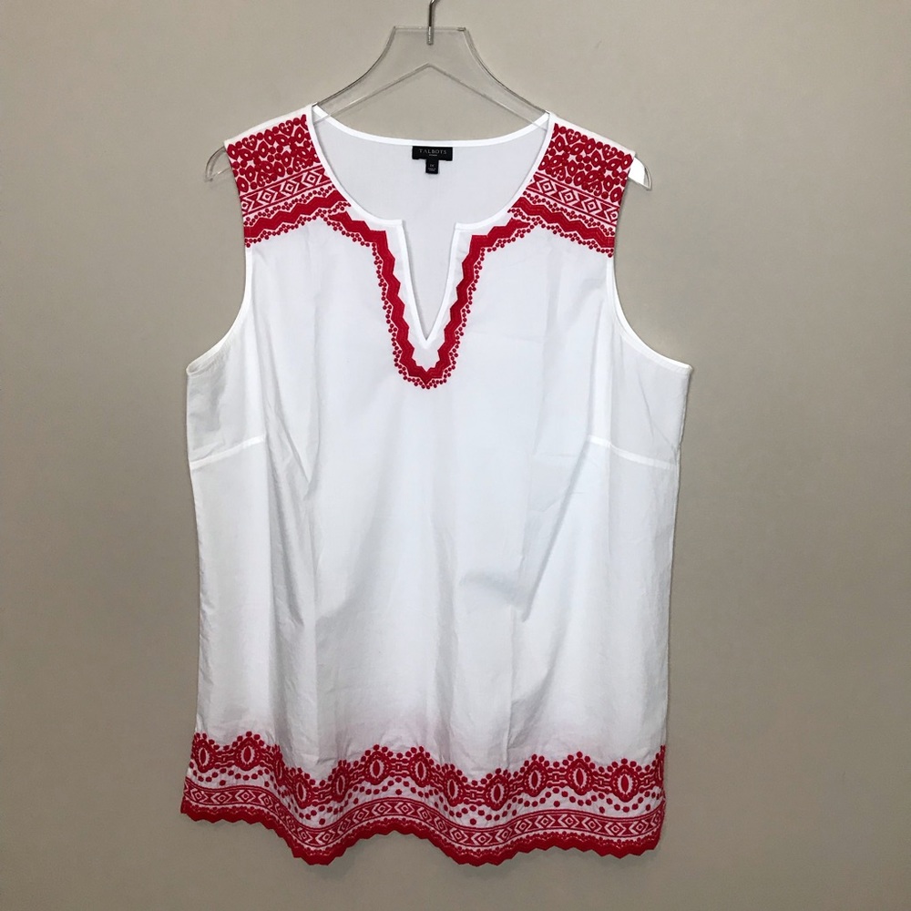 Talbots Red White Eyelet Detail Top